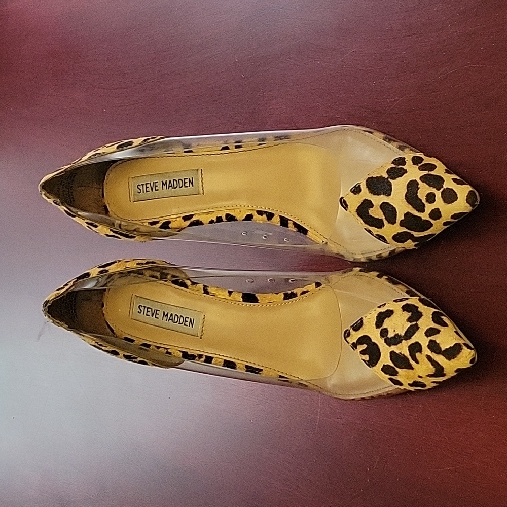 Steve Madden Women's Clear and Leopard Print High Heel Shoes Size 9M Used